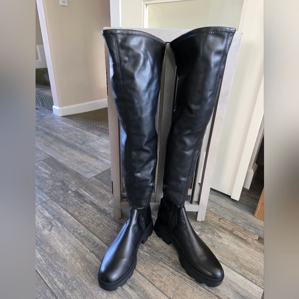 Open Edit Evie Black Over-the-Knee Boots, Size 9.5 M